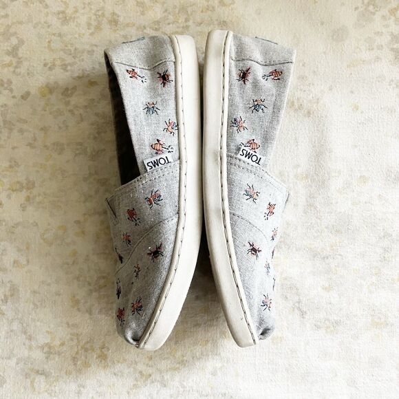 Toms Youth 5 Drizzle Embroidered Bugs Insects Slip On Casual Shoes UK 4 EU 37 - Picture 6 of 10